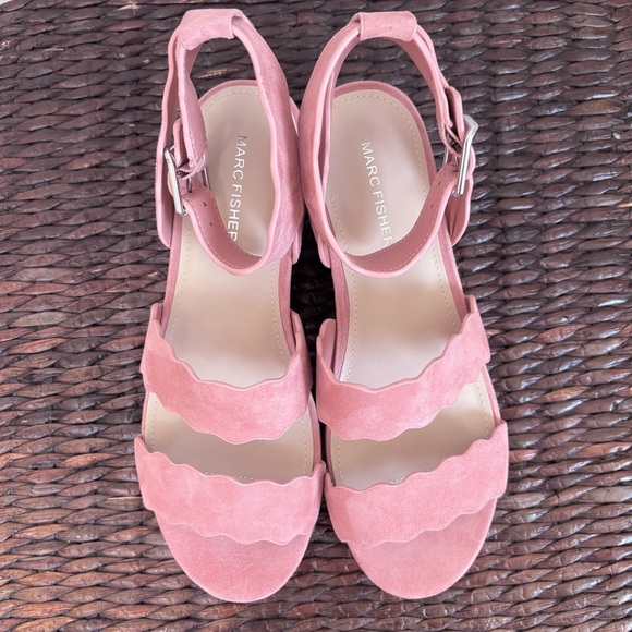 Final sale New Marc Fisher Fayme real Suede Pink Wedge Sandals size 8.5 - Picture 4 of 14